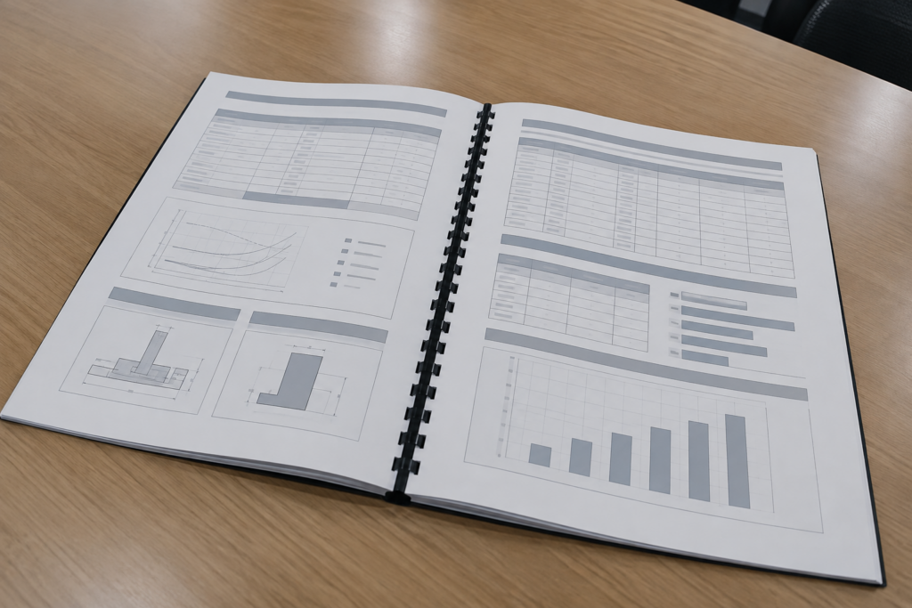 Open reserve fund study on a condo boardroom table