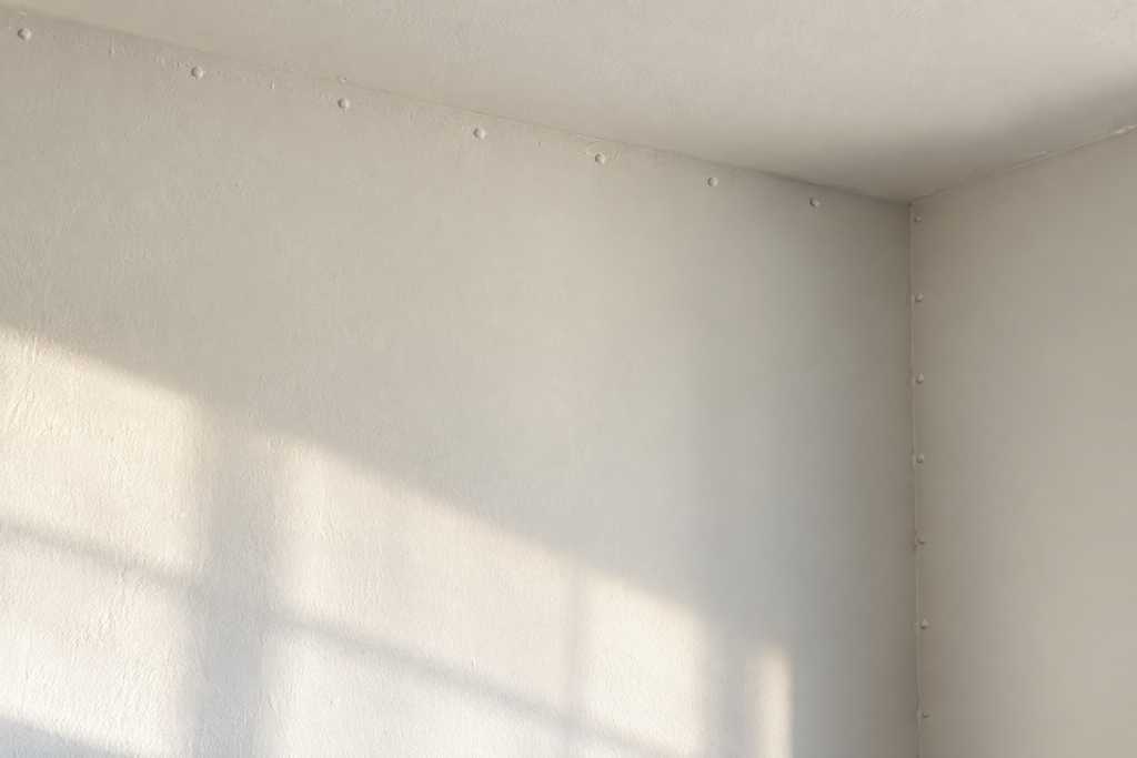Nail pops in a row along a condo townhouse wall and ceiling