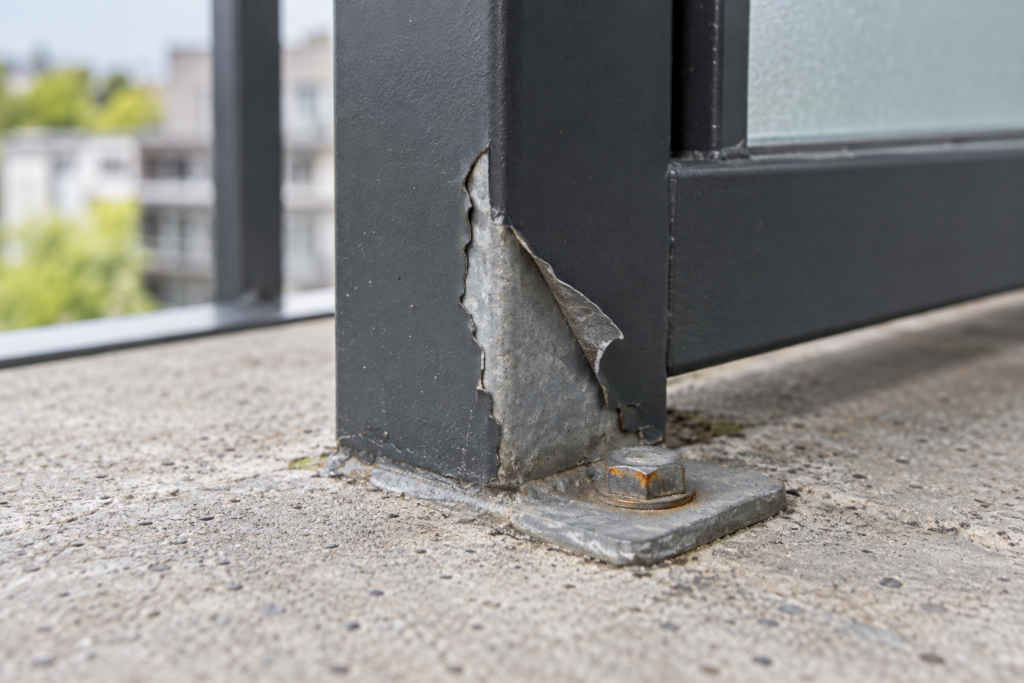 Paint peeling off galvanized steel divider frame